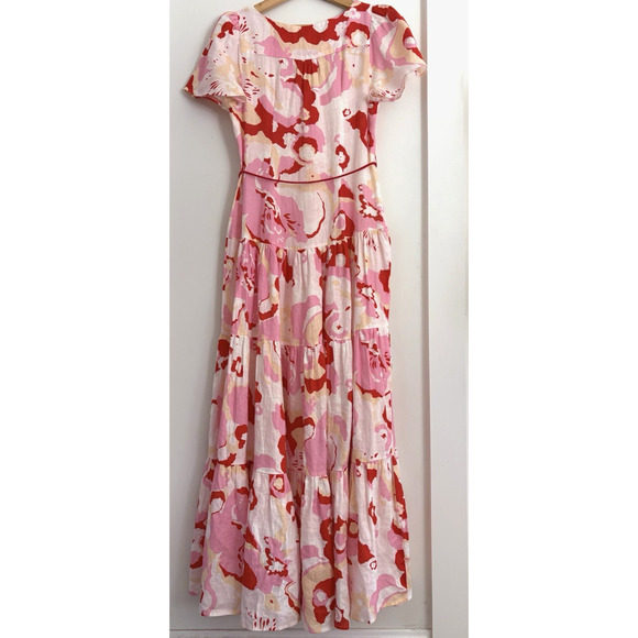 ELLIATT Small Gisli Linen Maxi Dress Tiered Floral Print Flutter Sleeve Feminine - Picture 6 of 16